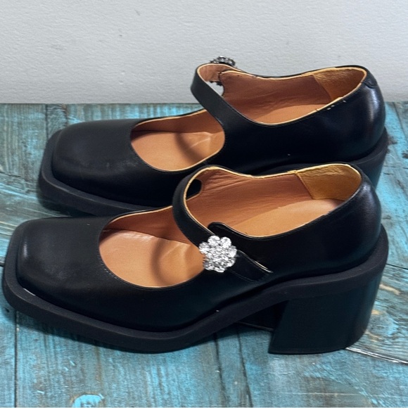 Ganni Embellished Leather Mary Jane Pumps Square Toe Chunky Size 38 = Size 8 - Picture 6 of 15